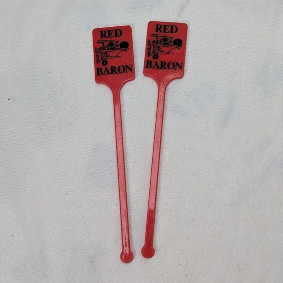 Vintage The Red Baron Club Red Baron Graphics on Swizzle Sticks Lot of 2 - Picture 1 of 2